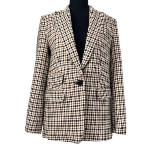 TOPSHOP Classic Tan & Black Houndstooth Suit Blazer Size 2 - Picture 1 of 13